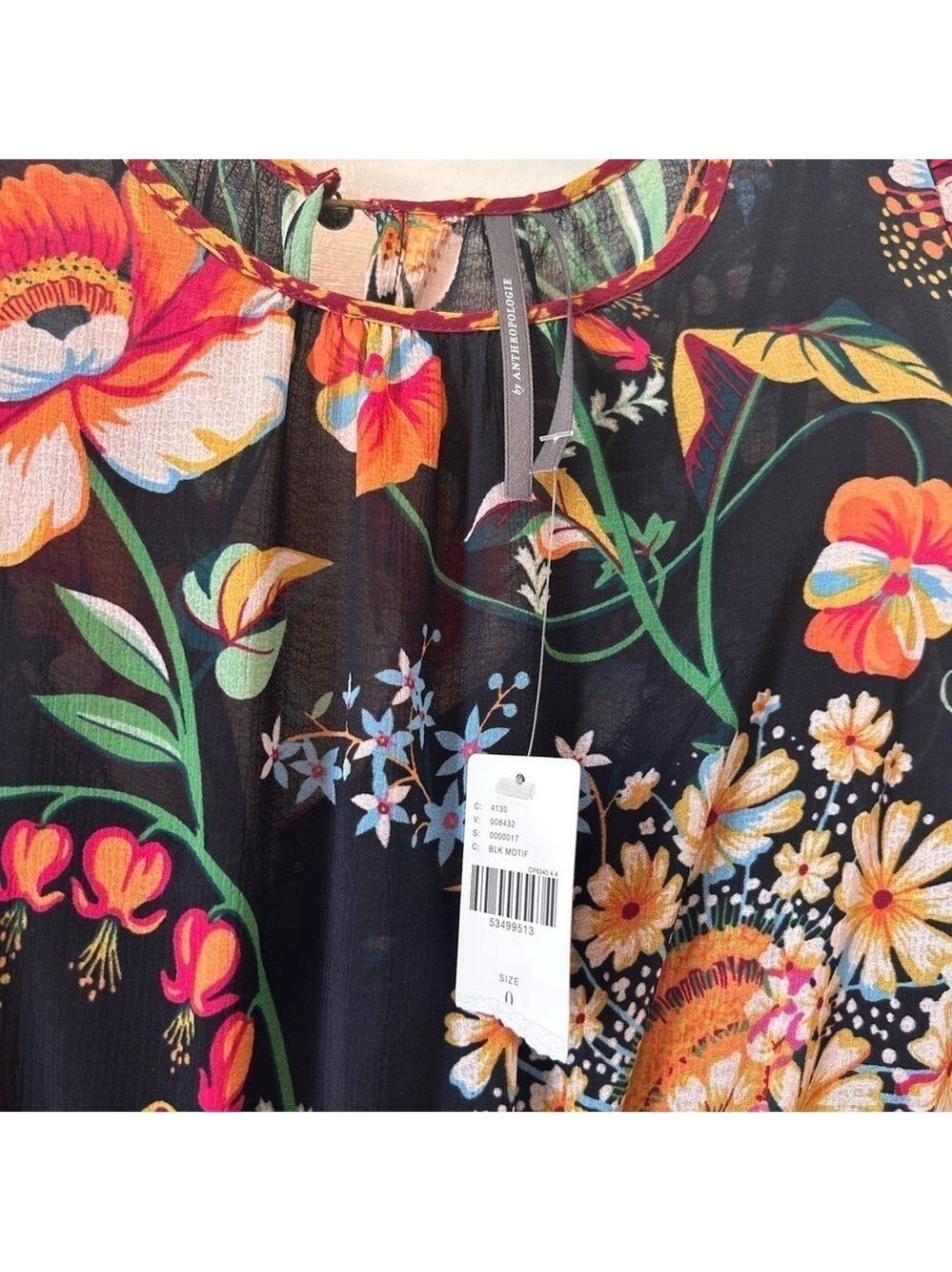 NEW Anthropologie Black Motif Boho Floral Velvet Trim Midi Dress Sz OUS Lined - Picture 2 of 14